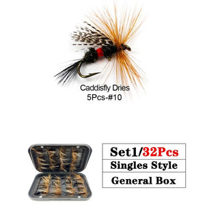 Trout Fly Fishing Flies Collection 32-112Pcs Flies Dry Wet Nymph Streamers Fly Assortment with Fly Box Flyfishing Fly Lures Kits