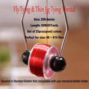 Bimoo 200D 25 Spools Fly Tying Thread Thin Jig Small Flies Midge Tying Polyester Filaments With Standard Bobbin Dry Fly Thread