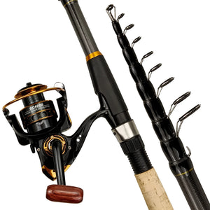 Fishing Rod and Reel Combo 1.8m-3.6m Carbon Fiber Max Pull 3.5kg Telescopic Rod and 5.2:1