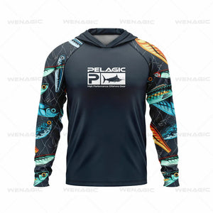Pelagic Gear Fishing Apparel Summer Outdoor Men Long Sleeve T Shirt Fish Shirt Sun Protection Breathable Hooded Angling Clothing