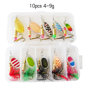 10pcs Feather Composite Spinning Metal Glitter Lure Bait Set Hand Shake Slice Simulated Fake Bait Outdoor Fishing Gear