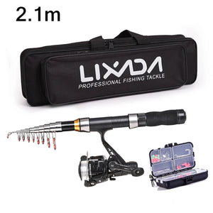 Lixada 2.1m 2.3 m Telescopic Fishing Rod Reel Combo Full Kit Carbon Fiber Rod