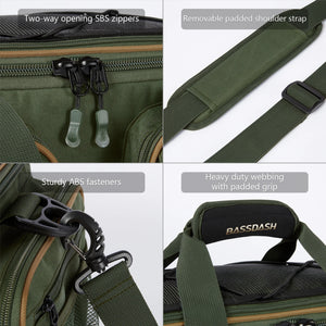 BASSDASH Fishing Tackle Shoulder Bag Water Resistant Lightweight Gear Storage Pack with Hard Molded Bottom Rain Cover