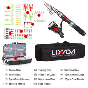 Lixada 2.1m 2.3 m Telescopic Fishing Rod Reel Combo Full Kit Carbon Fiber Rod