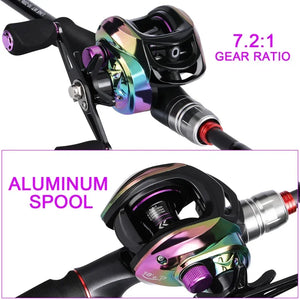 Sougayilang Fishing Rod Reel Combo 1.8M-2.1M Lure Fishing Rod and 7.2:1 High Speed Baitcasting Reel Set Fishing Tackle Pesca