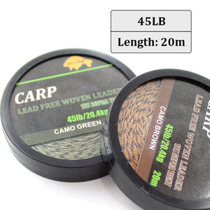 20m Carp Fishing Line Braided NON  Lead Core Carp Leader Line Camo Green Mainline Leadcore for Carp Rig Chod Helicopter Rig