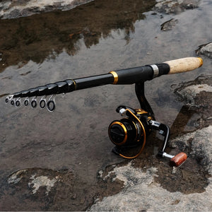 Fishing Rod and Reel Combo 1.8m-3.6m Carbon Fiber Max Pull 3.5kg Telescopic Rod and 5.2:1
