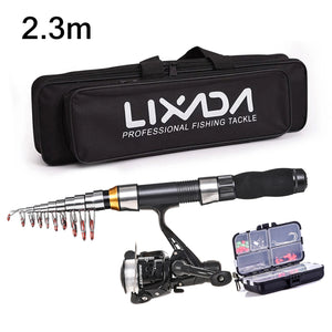 Lixada 2.1m 2.3 m Telescopic Fishing Rod Reel Combo Full Kit Carbon Fiber Rod
