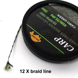 20m Carp Fishing Line Braided NON  Lead Core Carp Leader Line Camo Green Mainline Leadcore for Carp Rig Chod Helicopter Rig