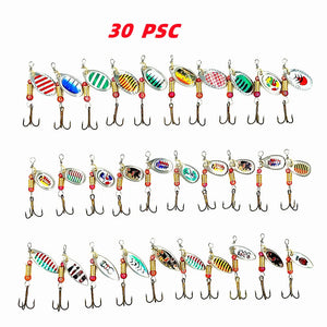 ZWICKE 30pcs Spinner Fishing Lure Kit Metal Sequin Spoon Hard Bait Fishing Wobblers Set Fishing Tackle Isca Atificial Lure Pesca