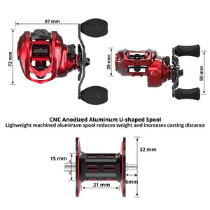 KastKing Spartacus II Red Color Baitcasting Reel 8KG Max Drag 7+1 High Speed Gear Ratio Fishing Coil