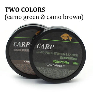 20m Carp Fishing Line Braided NON  Lead Core Carp Leader Line Camo Green Mainline Leadcore for Carp Rig Chod Helicopter Rig
